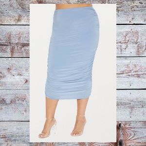 💠Pretty Little Thing Dusky Blue Ruched Midi Skirt
